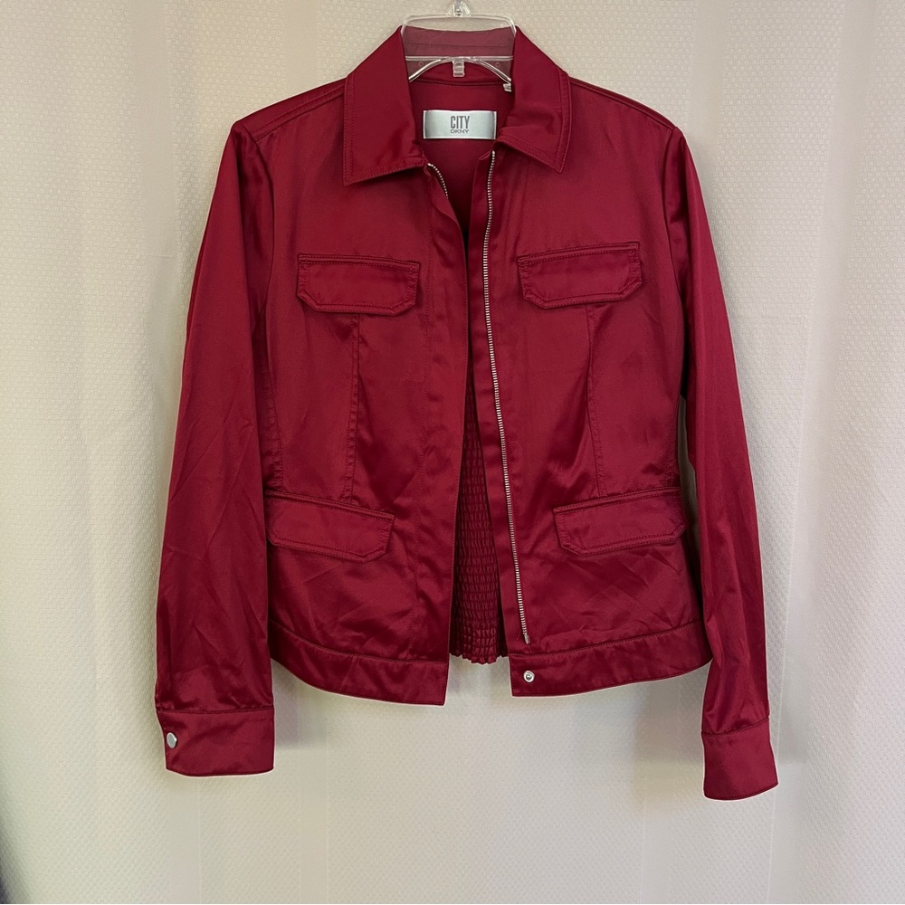 DKNY "City DKNY" Satin Moto Jacket Burgundy Sz6